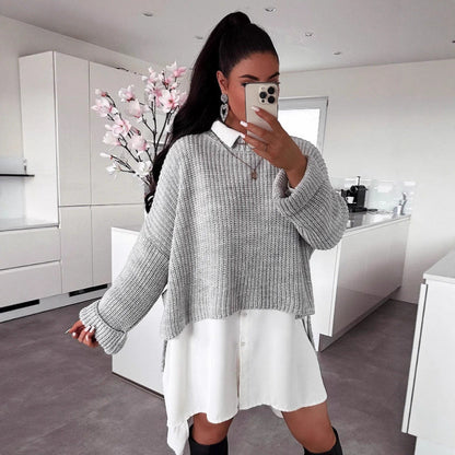Damen Pullover Strukturiertes Gewebe Weit Schnitt Beige Eveloria - Eveloria