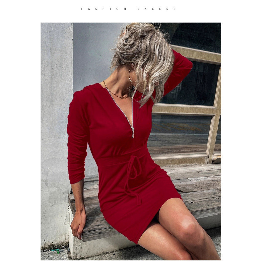 Damen Sportkleid Reißverschluss Regulierbarer Gürtel Eveloria
