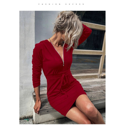 Damen Sportkleid Reißverschluss Regulierbarer Gürtel Eveloria