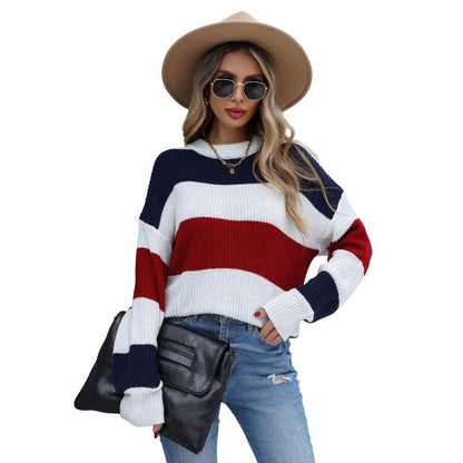 Damen Strickpullover Gestreift Weite Passform Eveloria