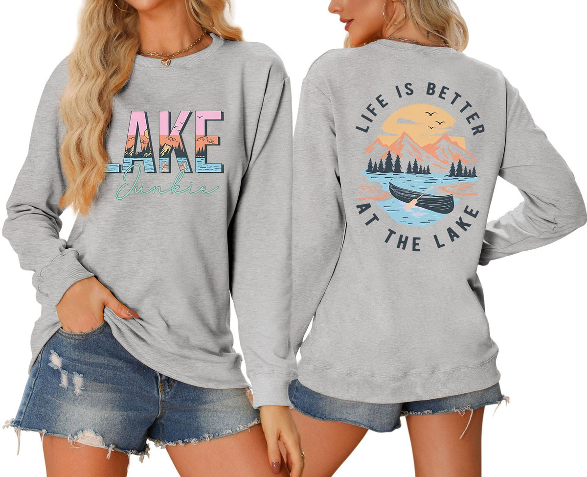 Damen Langarmshirt Lake-Motiv Leicht Baumwolle Weiß
