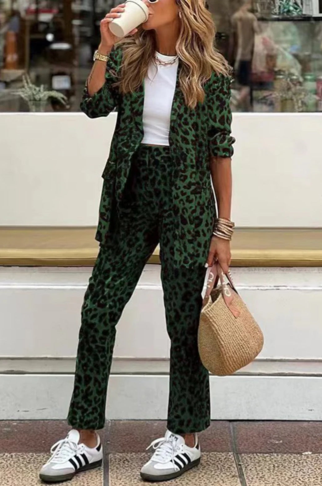 Damen Blazeranzug Animal-Print Modern