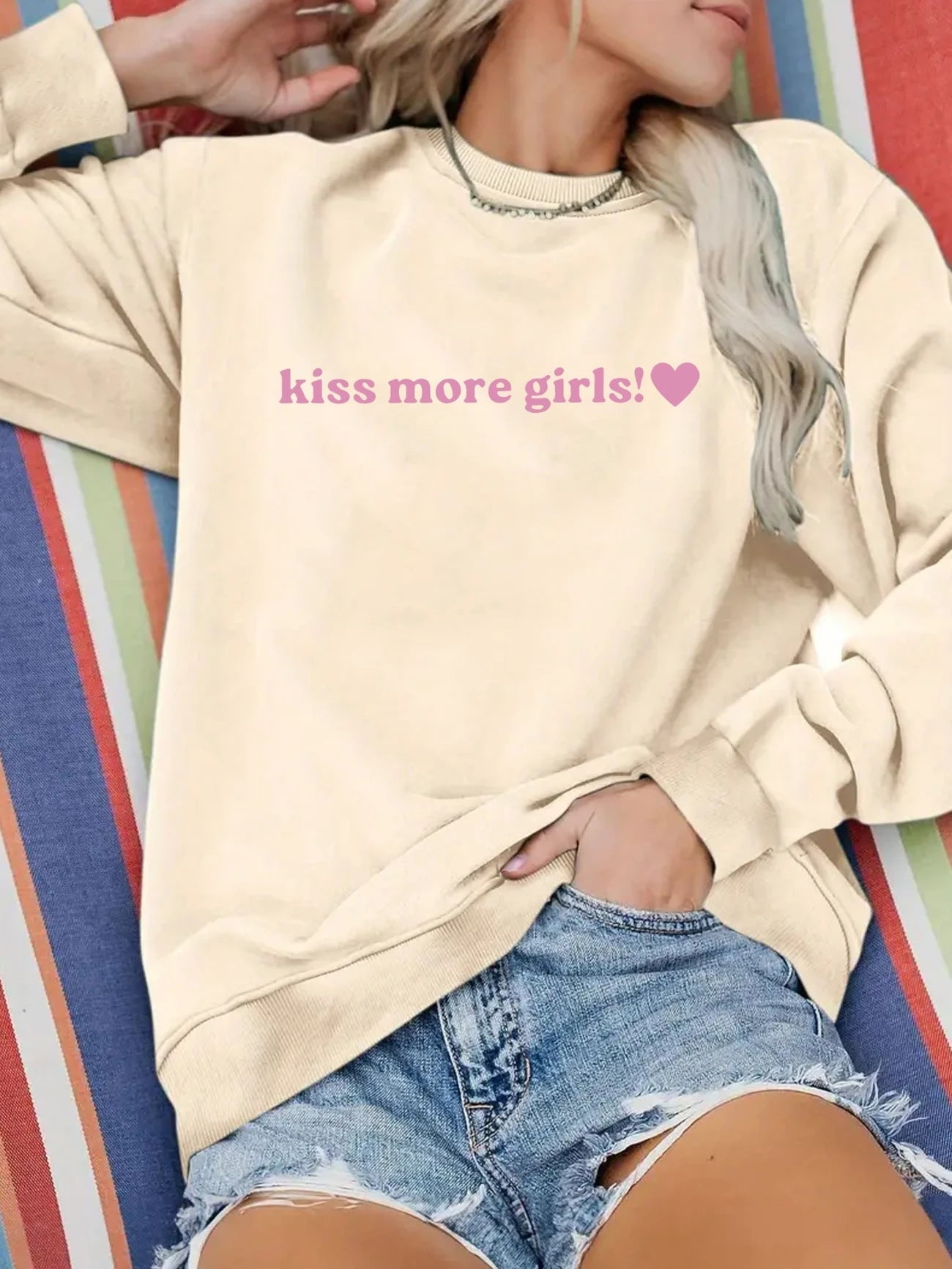 Damen Sweatshirt Lässig Mit Schriftzug Grau