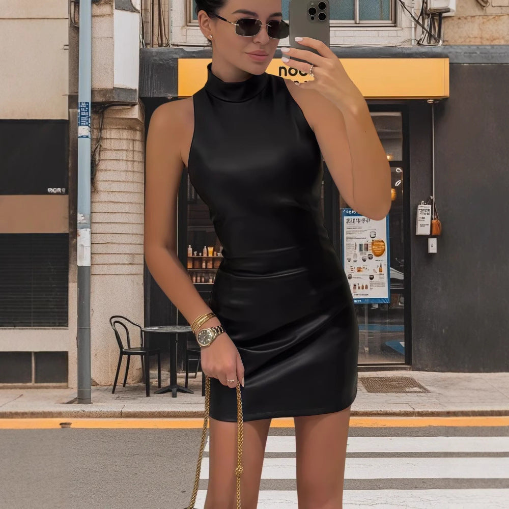 Damen Kleid Stehkragen Glänzend Eveloria