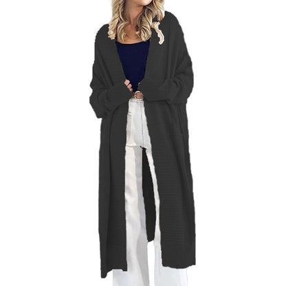 Damen Strickcardigan Lang mit Muster und Taschen Anthrazit