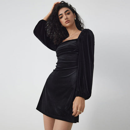 Damen Minikleid Puffärmel Quadrat-Ausschnitt Eveloria