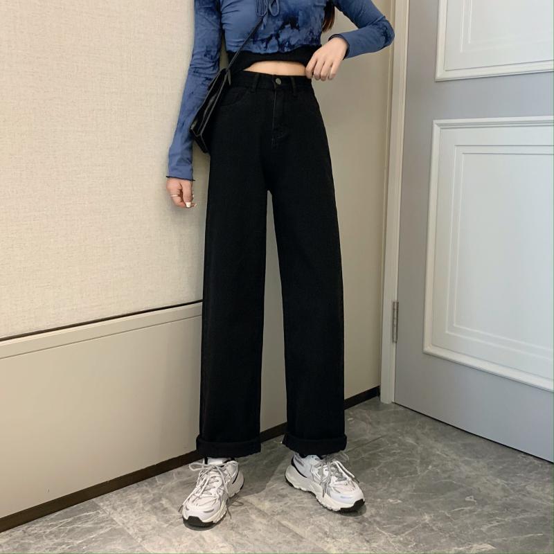 Damen Weite Denim-Hose Hochbund Eveloria