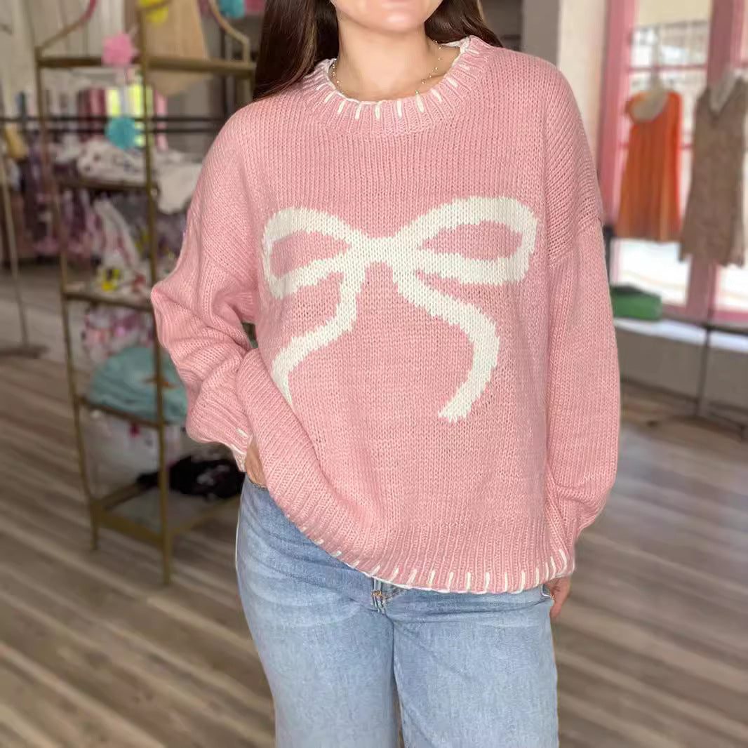 Damen Pullover Lässig Schleifenmuster Eveloria
