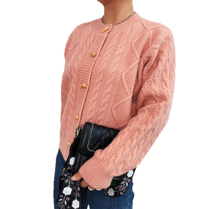 Damen Strickcardigan Weich Nautisches Design Beige Holzknöpfe