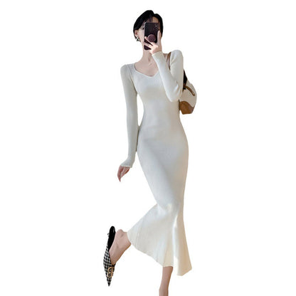 Damen Strickkleid V-Ausschnitt Elegantes Design