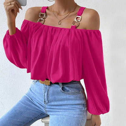 Damen Off-Shoulder Bluse Dekorative Träger Elegante Raffung