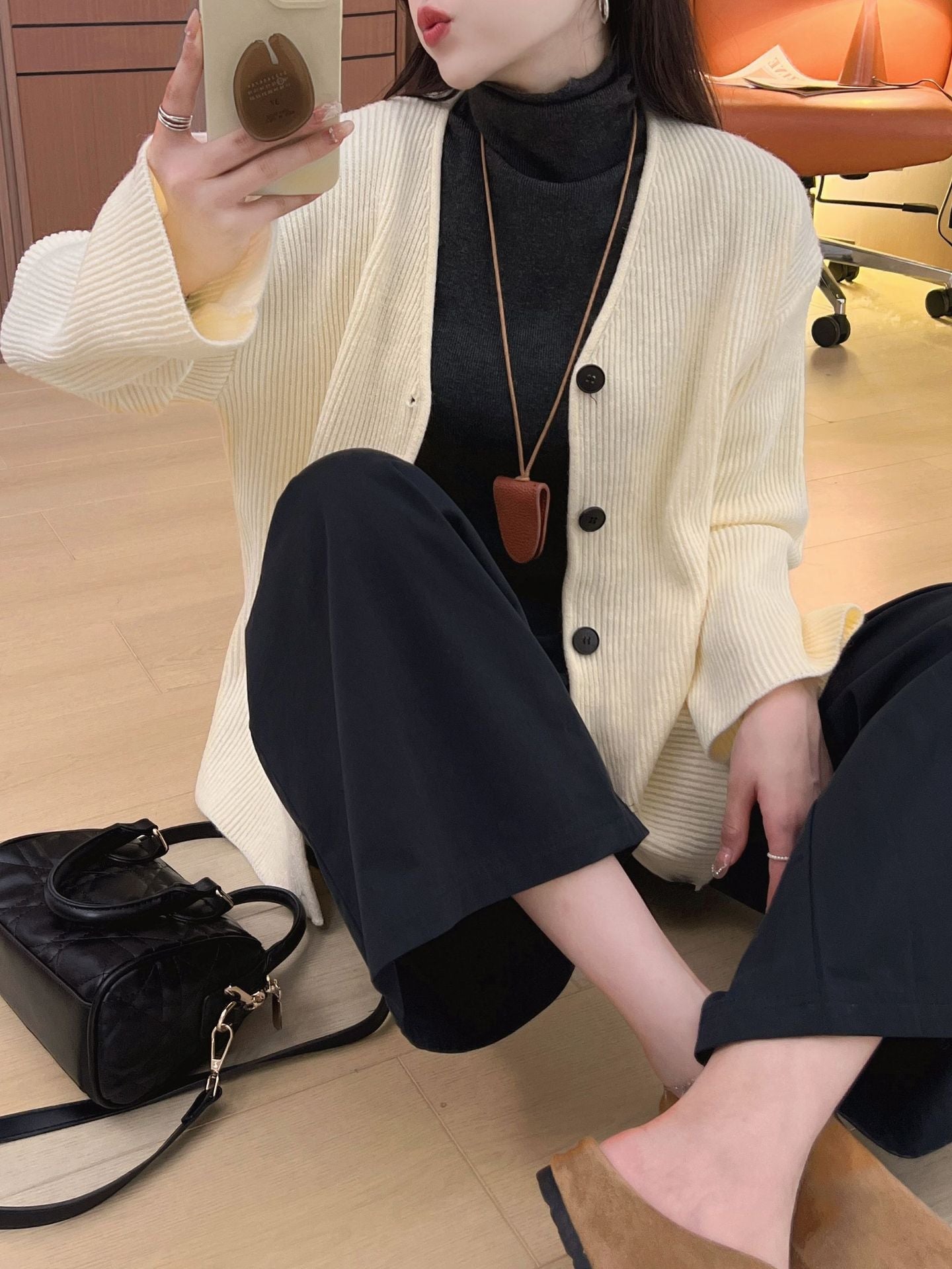 Damen Grobstrickjacke Lässiger Schnitt Tiefärmel Beige Eveloria