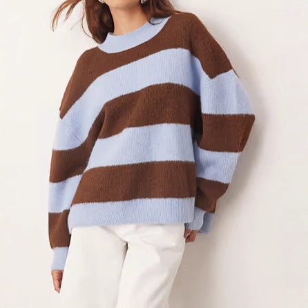 Damen Oversized Strickpullover Gestreift Weit Eveloria - Eveloria