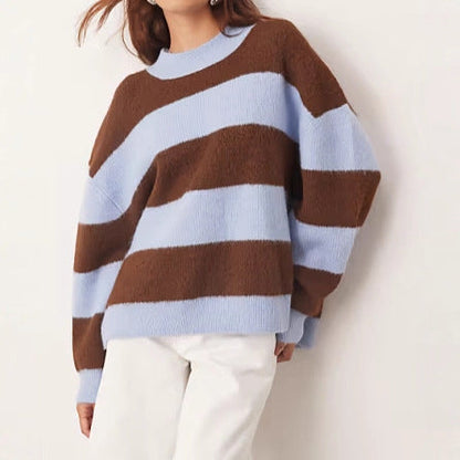 Damen Oversized Strickpullover Gestreift Weit Eveloria - Eveloria
