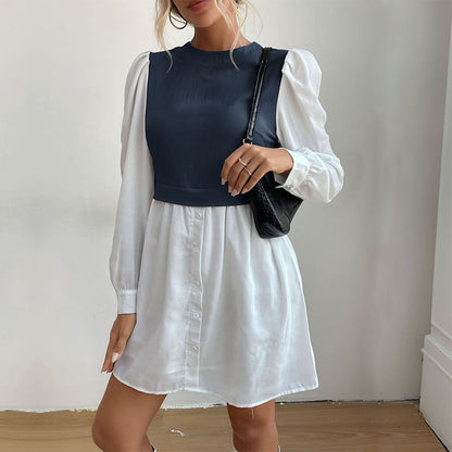 Damen Blusenkleid mit Kontrastärmeln Eveloria