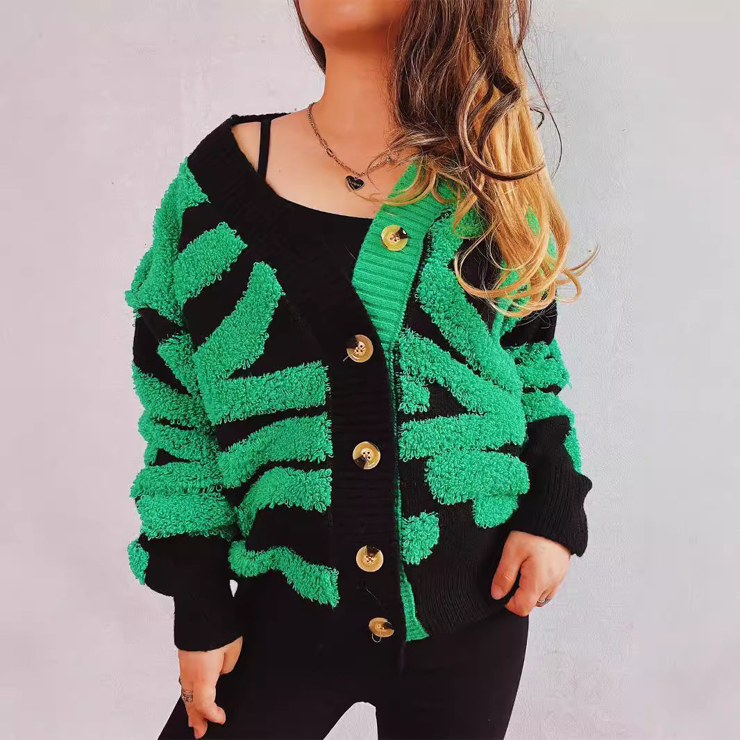 Damen Strickjacke Grafisches Muster Luxusknöpfe Eveloria - Eveloria