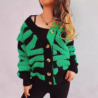 Damen Strickjacke Grafisches Muster Luxusknöpfe Eveloria - Eveloria