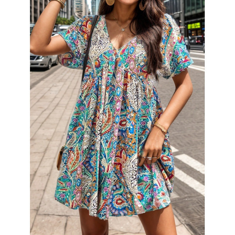 Damen Sommerkleid Floralmuster Leicht Locker Eveloria