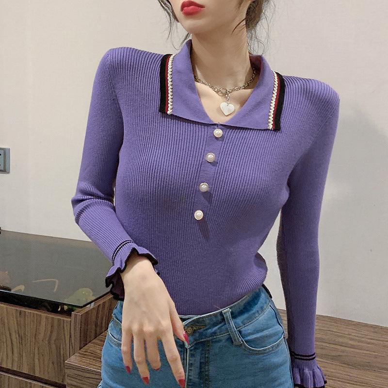 Damen Strickoberteil mit Kragen Modisch Elegantes Design