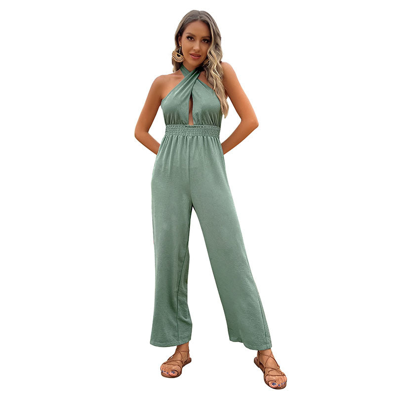 Damen Jumpsuit Elastisch Raffiniertes Schulterdesign Eveloria