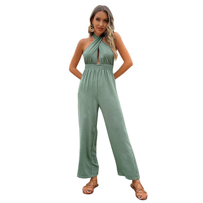 Damen Jumpsuit Elastisch Raffiniertes Schulterdesign Eveloria