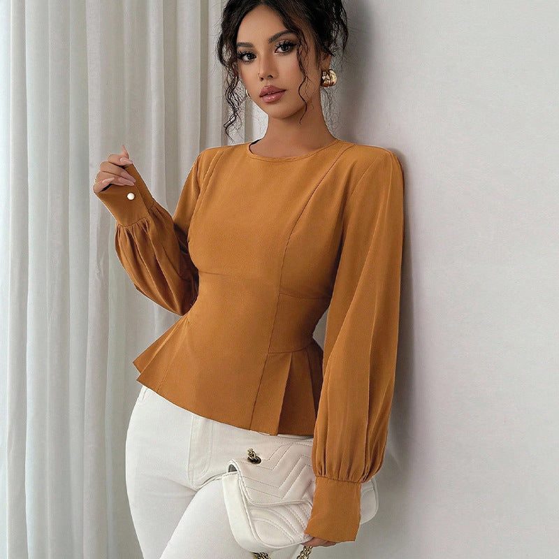 Damen Bluse Taillierte Puffärmel Eveloria - Eveloria