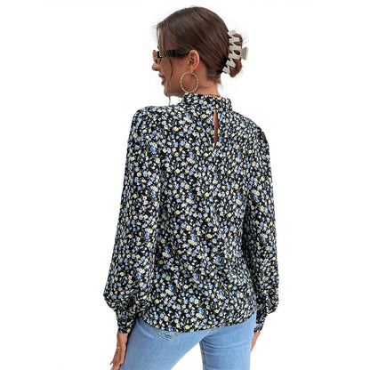 Damen Bluse Hochgeschlossener Kragen Voluminöse Ärmel Eveloria