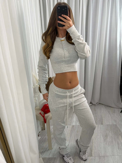 Damen Loungewear-Set gemustert mit gekürztem Oberteil und Jogginghosen
