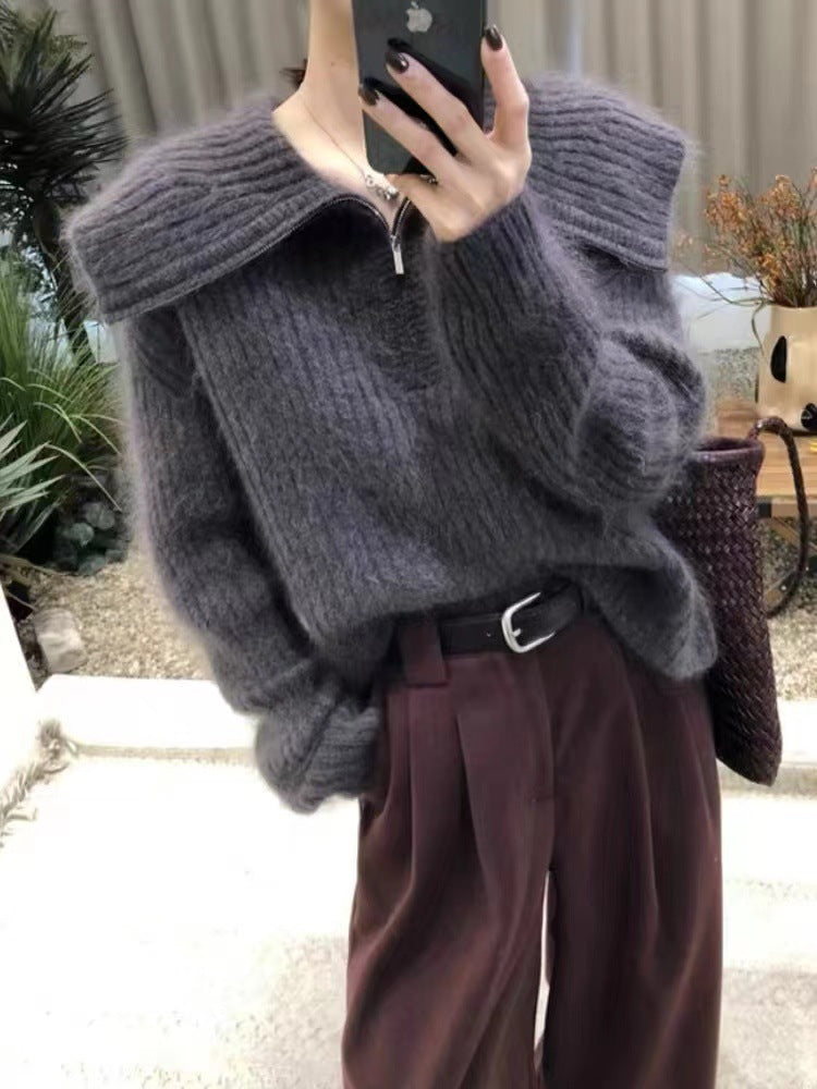 Damen Strickpullover Weit Ausschnitt Lässig Eveloria