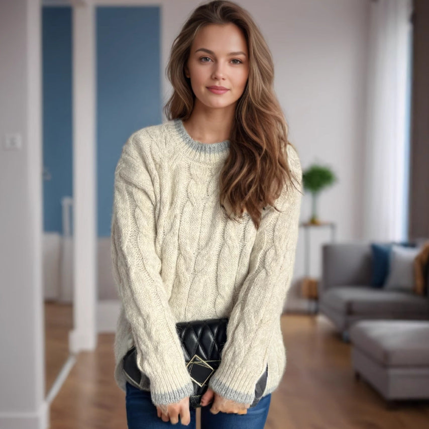 Damen Grobstrickpullover Lässig Struktur Look
