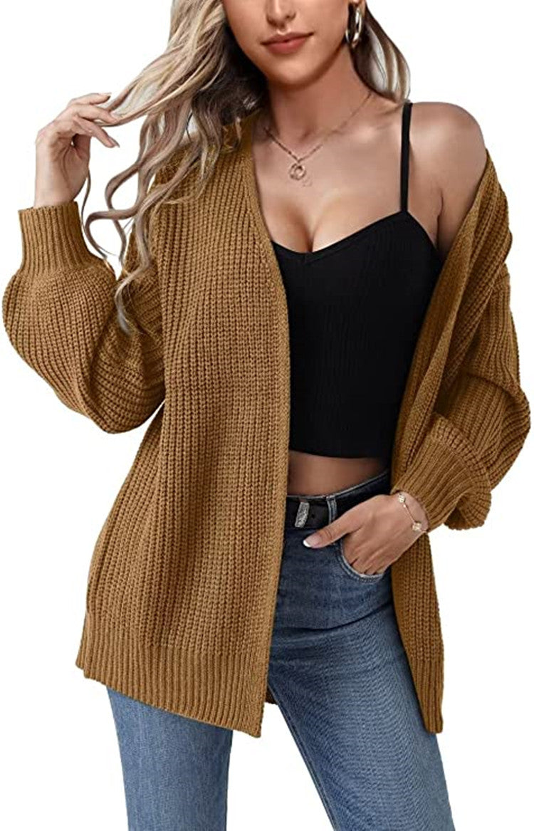 Damen Cardigan Grobstrick Lässiger Schnitt Beige