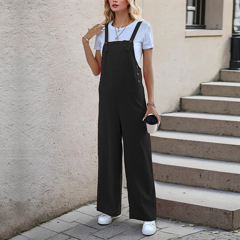 Damen Latzhose Weites Modell Praktische Taschen Beige