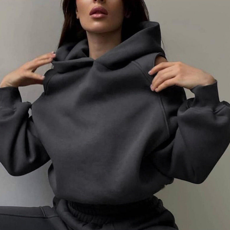 Damen Sportliches Sweatset Tiefes Raglanärmel Grau - Eveloria