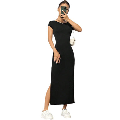 Eveloria Damen Maxikleid Elastisches Jersey Rundhalsausschnitt