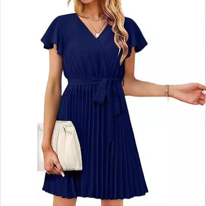 Damen Wickelkleid Plissierte Details Eveloria