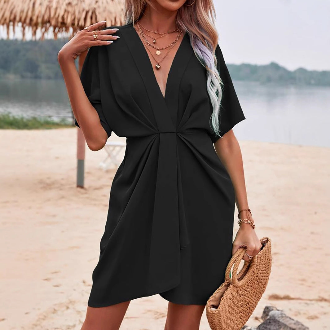 Helly Damen V-Ausschnitt Sommerkleid Twist-Detail Kurzärmel Mini