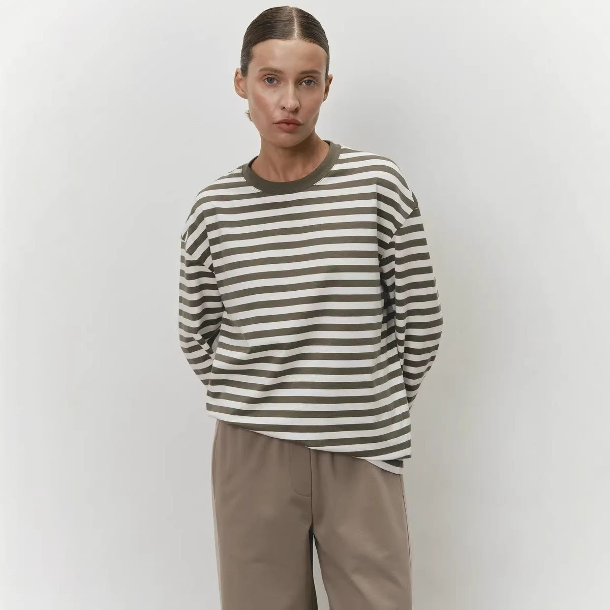 Damen Langarmshirt Streifen Lässiger Schnitt Rundhalsausschnitt
