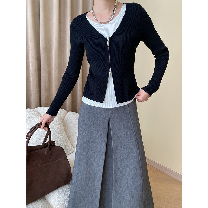Damen Strickjacke Kontrastreißverschluss Eveloria - Eveloria