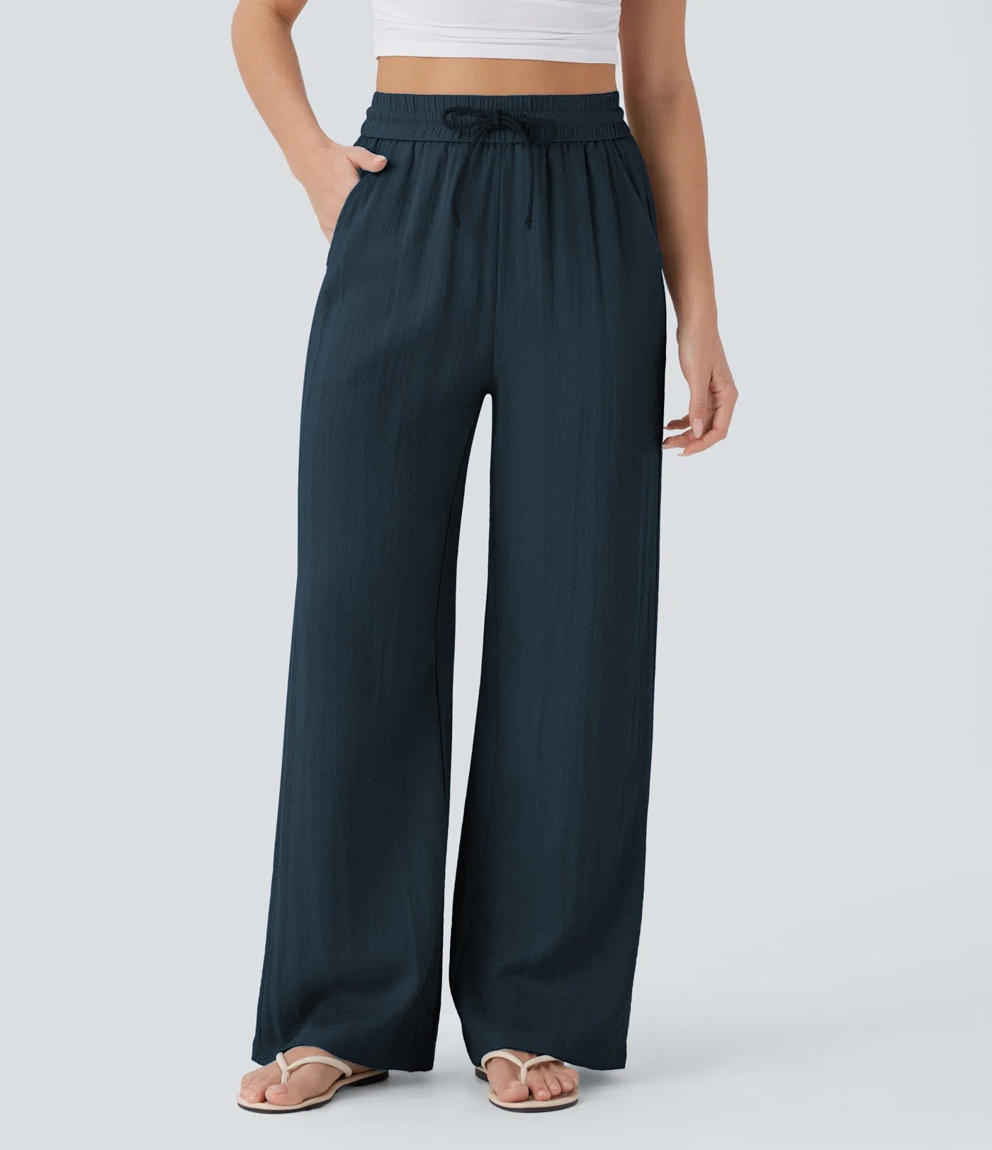 Damen Palazzo-Hose Elastischer Bund Praktische Taschen
