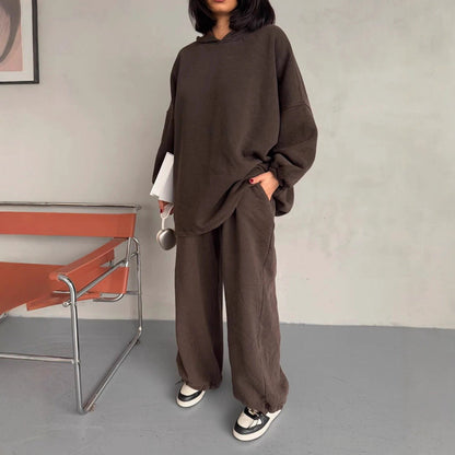 Damen Hoodie Jogginghose Set Weite Bequem Grau