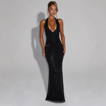 Eveloria Damen Abendkleid Glitzernd V-Ausschnitt Figurbetont