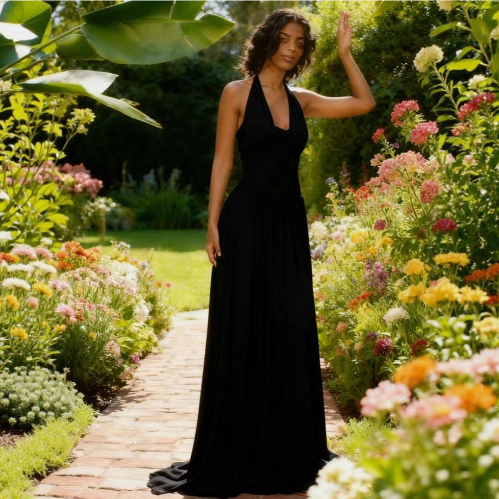 Damen Maxi-Kleid Neckholder Design Fließend Eveloria
