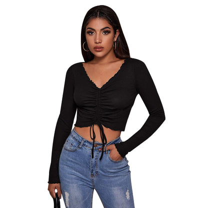 Damen Cropped mit Schnürung Rüschendetails Elegant