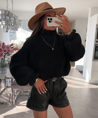 Damen Rollkragenpullover Kuschelig Voluminöse Ärmel Eveloria