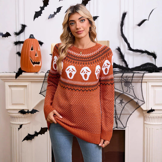 Damen Strickpullover Halloween-Motiv Gemustert - Eveloria