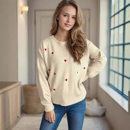 Damen Pullover Herzmotiv Lässig Eveloria