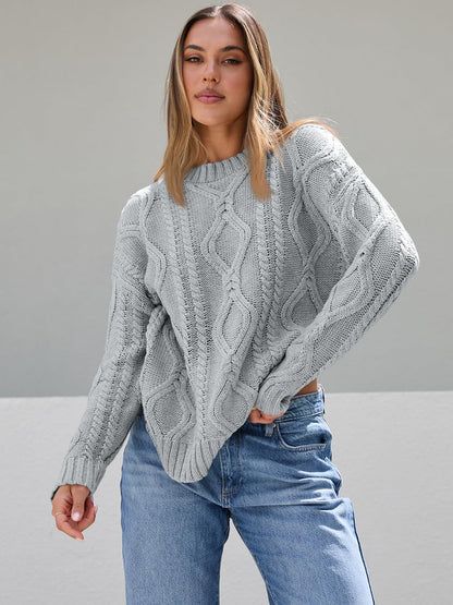 Damen Pullover Grobgestrickt Zopfdesign Eveloria