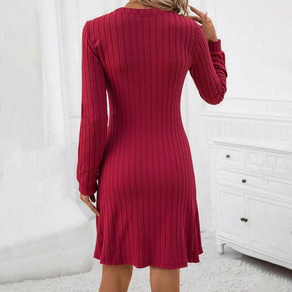 Damen Strickkleid V-Ausschnitt Langer Ärmel Eveloria