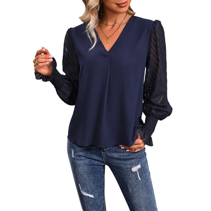 Damen Bluse Rüschendetails Transparente Ärmel Eveloria
