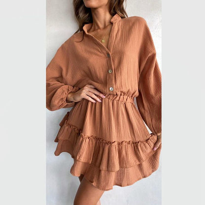 Damen Blusenkleid Rüschendetails Tailliert Eveloria